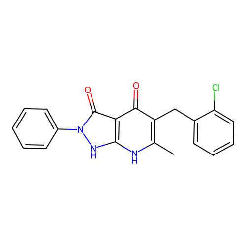 5-(2-chlorobenzyl)-6-methyl-2-phenyl-1H-pyrazolo[3,4-b]pyridine-3,4(2H,7H)-dione structure