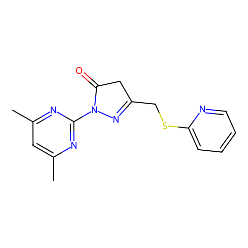 2-(4,6-dimethylpyrimidin-2-yl)-5-(pyridin-2-ylsulfanylmethyl)-4H-pyrazol-3-one structure