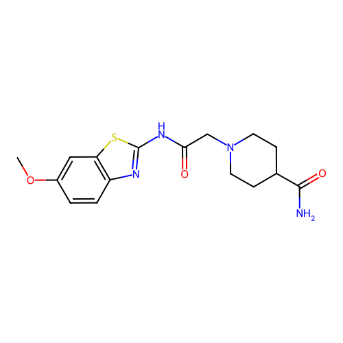 1-(2-((6-(methyloxy)-1,3-benzothiazol-2-yl)amino)-2-oxoethyl)-4-piperidinecarboxamide structure