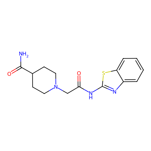 1-(2-(Benzo[d]thiazol-2-ylamino)-2-oxoethyl)piperidine-4-carboxamide structure