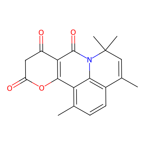 1,4,6,6-tetramethyl-6H-pyrano[3,2-c]pyrido[3,2,1-ij]quinoline-8,9,11(10H)-trione structure