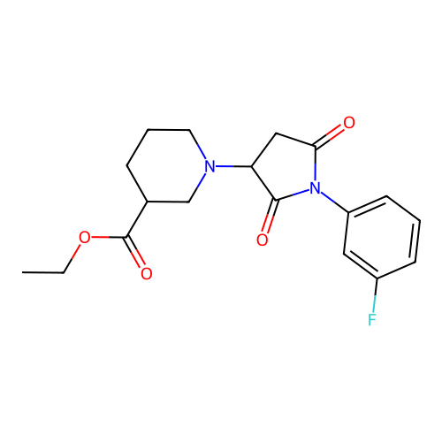 Ethyl 1-(1-(3-fluorophenyl)-2,5-dioxopyrrolidin-3-yl)piperidine-3-carboxylate structure