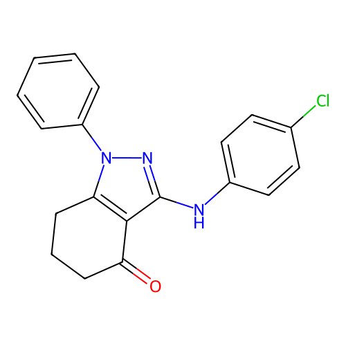 3-[(4-chlorophenyl)amino]-1-phenyl-1,5,6,7-tetrahydro-4H-indazol-4-one structure