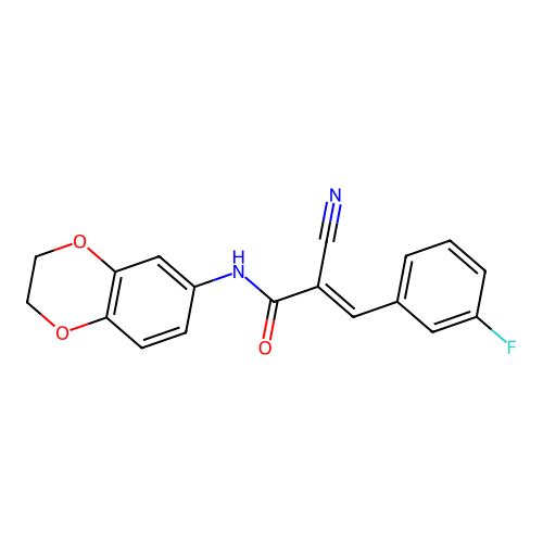 2-cyano-N-(2,3-dihydro-1,4-benzodioxin-6-yl)-3-(3-fluorophenyl)prop-2-enamide structure