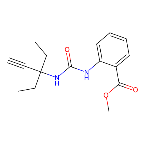 Methyl 2-{[(3-ethylpent-1-yn-3-yl)carbamoyl]amino}benzoate structure