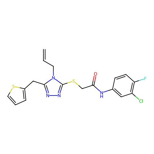 N-(3-chloro-4-fluorophenyl)-2-{[4-(prop-2-en-1-yl)-5-(thiophen-2-ylmethyl)-4H-1,2,4-triazol-3-yl]sulfanyl}acetamide structure