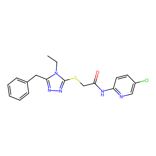 2-[(5-benzyl-4-ethyl-1,2,4-triazol-3-yl)sulfanyl]-N-(5-chloropyridin-2-yl)acetamide structure