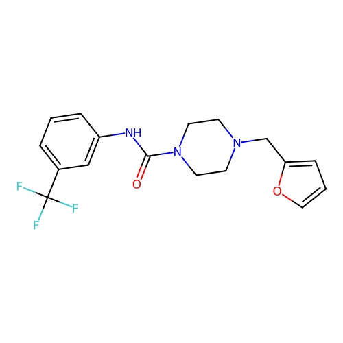 4-(furan-2-ylmethyl)-N-[3-(trifluoromethyl)phenyl]piperazine-1-carboxamide structure