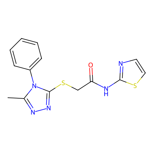 2-[(5-methyl-4-phenyl-1,2,4-triazol-3-yl)sulfanyl]-N-(1,3-thiazol-2-yl)acetamide structure