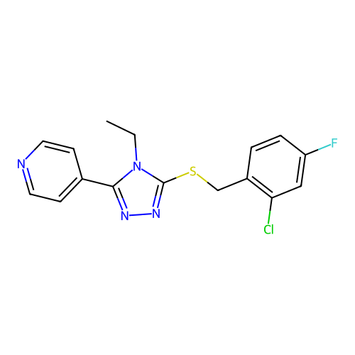 4-[5-[(2-chloro-4-fluorophenyl)methylsulfanyl]-4-ethyl-1,2,4-triazol-3-yl]pyridine structure