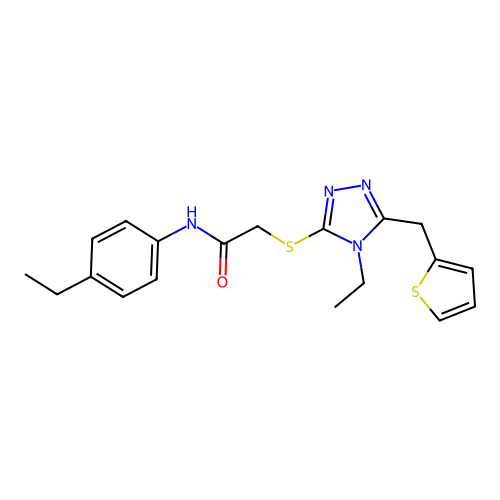 N-(4-ethylphenyl)-2-[4-ethyl-5-(2-thienylmethyl)(1,2,4-triazol-3-ylthio)]aceta mide structure