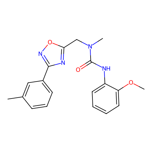 3-(2-methoxyphenyl)-1-methyl-1-[[3-(3-methylphenyl)-1,2,4-oxadiazol-5-yl]methyl]urea structure