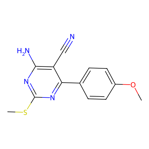 5-Pyrimidinecarbonitrile, 4-amino-6-(4-methoxyphenyl)-2-(methylthio)- structure