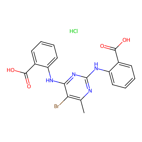 Anthranilic acid, N,N'-(5-bromo-6-methylpyrimidin-2,4-ylene)di-, hydrochloride structure