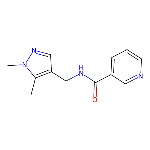 N-[(1,5-dimethylpyrazol-4-yl)methyl]pyridine-3-carboxamide structure