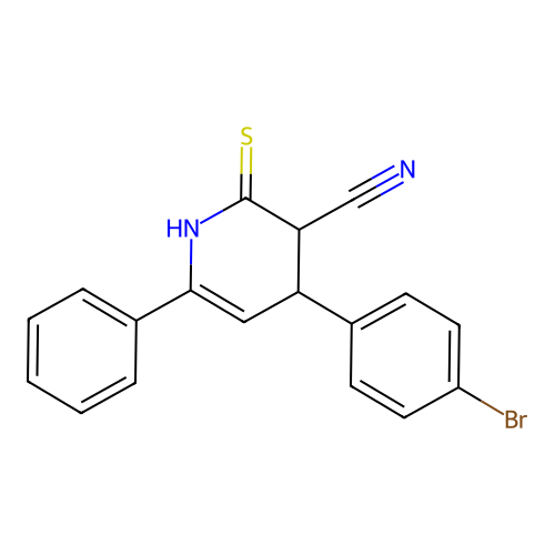 3-Pyridinecarbonitrile, 1,2,3,4-tetrahydro-4-(4-bromophenyl)-6-phenyl-2-thioxo- structure
