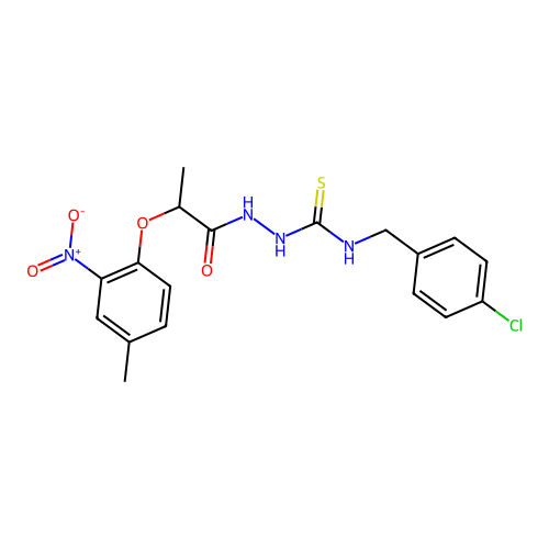 1-[(4-chlorophenyl)methyl]-3-[2-(4-methyl-2-nitrophenoxy)propanoylamino]thiourea structure