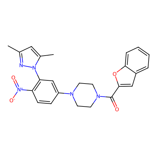 1-benzofuran-2-yl-[4-[3-(3,5-dimethylpyrazol-1-yl)-4-nitrophenyl]piperazin-1-yl]methanone structure