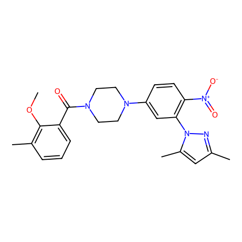 [4-[3-(3,5-dimethylpyrazol-1-yl)-4-nitrophenyl]piperazin-1-yl]-(2-methoxy-3-methylphenyl)methanone structure