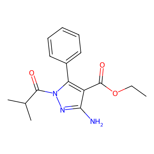 ethyl 3-amino-1-isobutyryl-5-phenyl-1H-pyrazole-4-carboxylate structure