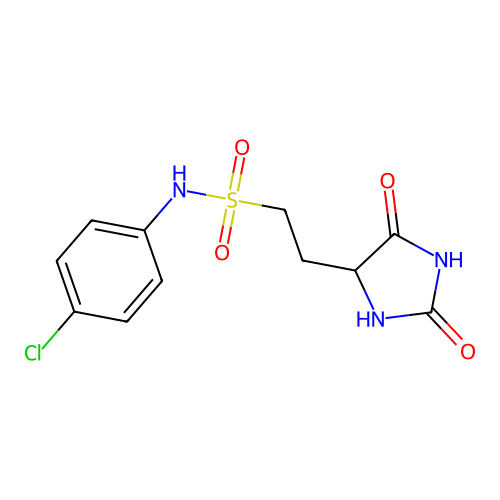 N-(4-chlorophenyl)-2-(2,5-dioxoimidazolidin-4-yl)ethanesulfonamide structure