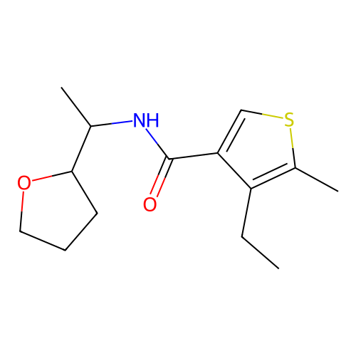 4-ethyl-5-methyl-N-[1-(oxolan-2-yl)ethyl]thiophene-3-carboxamide structure