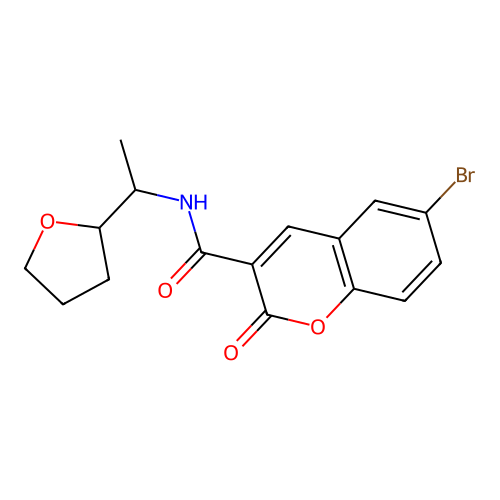6-bromo-2-oxo-N-[1-(oxolan-2-yl)ethyl]chromene-3-carboxamide structure