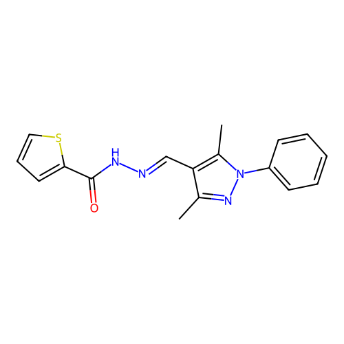 N'-((3,5-Dimethyl-1-phenyl-1H-pyrazol-4-YL)methylene)-2-thiophenecarbohydrazide structure