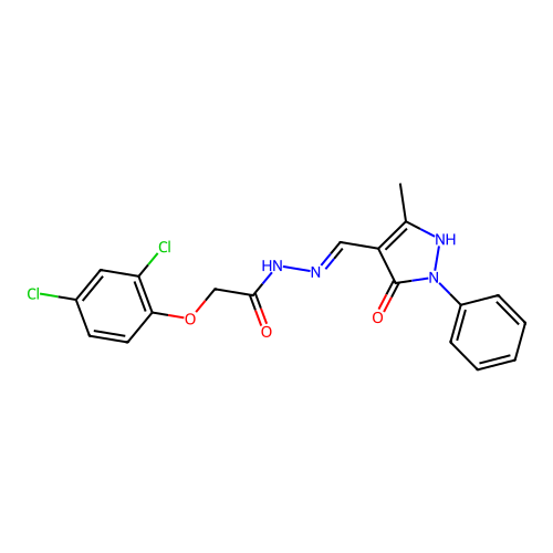 2-(2,4-dichlorophenoxy)-N-[(5-methyl-3-oxo-2-phenyl-1H-pyrazol-4-yl)methylideneamino]acetamide structure