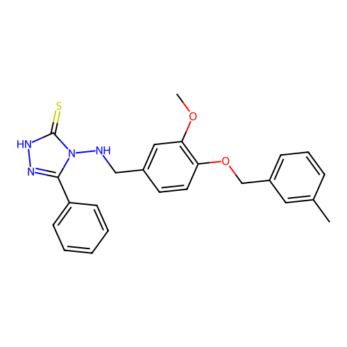 2,4-Dihydro-4-[[[3-methoxy-4-[(3-methylphenyl)methoxy]phenyl]methyl]amino]-5-phenyl-3H-1,2,4-triazole-3-thione structure