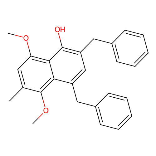 1-Naphthalenol, 5,8-dimethoxy-6-methyl-2,4-bis(phenylmethyl)- structure