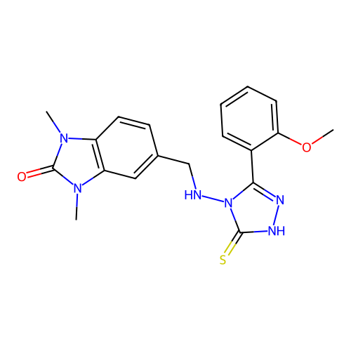 5-(((3-mercapto-5-(2-methoxyphenyl)-4H-1,2,4-triazol-4-yl)amino)methyl)-1,3-dimethyl-1H-benzo[d]imidazol-2(3H)-one structure