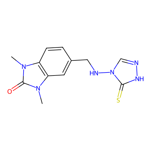 1,3-dimethyl-5-{[(3-sulfanyl-4H-1,2,4-triazol-4-yl)amino]methyl}-1,3-dihydro-2H-benzimidazol-2-one structure