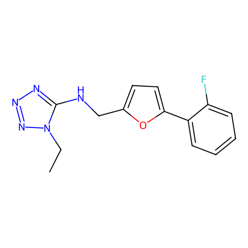 1-ethyl-N-{[5-(2-fluorophenyl)-2-furyl]methyl}-1H-tetrazol-5-amine structure