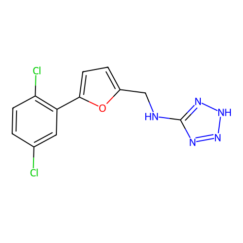 N-((5-(2,5-dichlorophenyl)furan-2-yl)methyl)-2H-tetrazol-5-amine structure