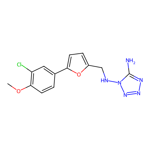 1-N-[[5-(3-chloro-4-methoxyphenyl)furan-2-yl]methyl]tetrazole-1,5-diamine structure