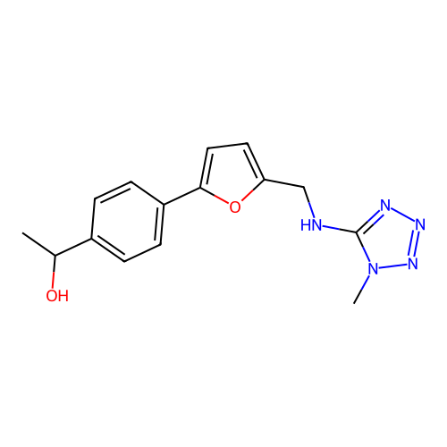 1-[4-(5-{[(1-methyl-1H-tetrazol-5-yl)amino]methyl}furan-2-yl)phenyl]ethanol structure