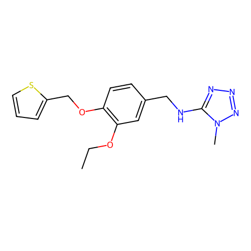 N-(3-ethoxy-4-(thiophen-2-ylmethoxy)benzyl)-1-methyl-1H-tetrazol-5-amine structure
