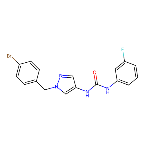 1-[1-[(4-Bromophenyl)methyl]pyrazol-4-yl]-3-(3-fluorophenyl)urea structure