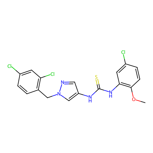 1-(5-chloro-2-methoxyphenyl)-3-[1-[(2,4-dichlorophenyl)methyl]pyrazol-4-yl]thiourea structure