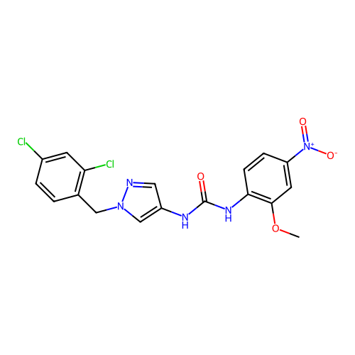 1-[1-[(2,4-Dichlorophenyl)methyl]pyrazol-4-yl]-3-(2-methoxy-4-nitrophenyl)urea structure
