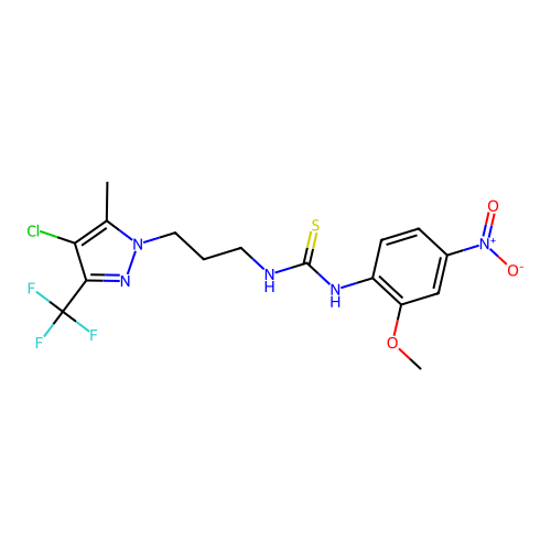 1-[3-[4-chloro-5-methyl-3-(trifluoromethyl)pyrazol-1-yl]propyl]-3-(2-methoxy-4-nitrophenyl)thiourea structure