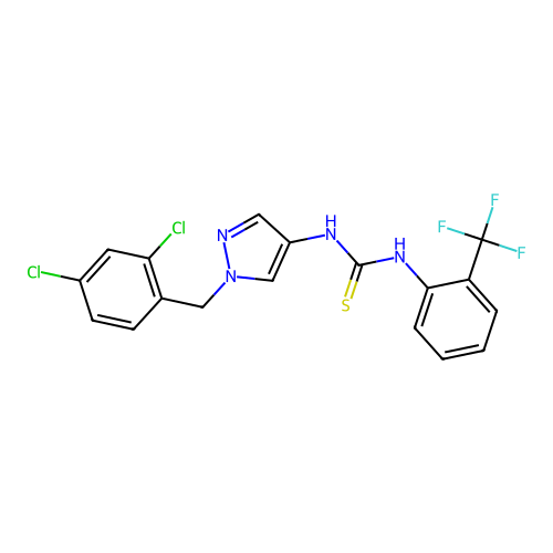 1-[1-[(2,4-dichlorophenyl)methyl]pyrazol-4-yl]-3-[2-(trifluoromethyl)phenyl]thiourea structure