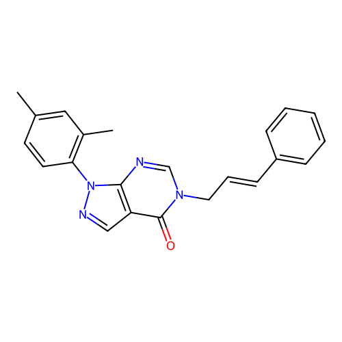 5-cinnamyl-1-(2,4-dimethylphenyl)-1H-pyrazolo[3,4-d]pyrimidin-4(5H)-one structure