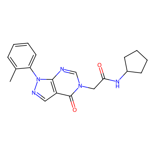 N-cyclopentyl-2-[1-(2-methylphenyl)-4-oxopyrazolo[3,4-d]pyrimidin-5-yl]acetamide structure