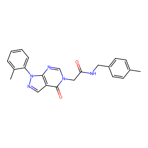2-[1-(2-methylphenyl)-4-oxo-1H,4H,5H-pyrazolo[3,4-d]pyrimidin-5-yl]-N-[(4-methylphenyl)methyl]acetamide structure
