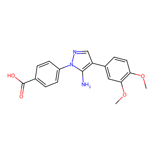 4-[5-Amino-4-(3,4-dimethoxy-phenyl)-pyrazol-1-yl]-benzoic acid structure