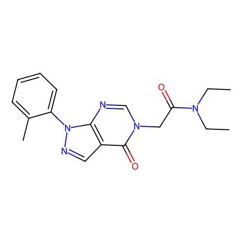 N,N-diethyl-2-[1-(2-methylphenyl)-4-oxopyrazolo[3,4-d]pyrimidin-5-yl]acetamide structure