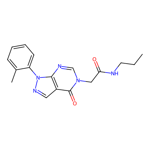 2-[1-(2-methylphenyl)-4-oxopyrazolo[3,4-d]pyrimidin-5-yl]-N-propylacetamide structure