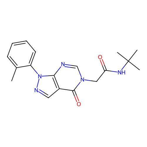 N-tert-butyl-2-[1-(2-methylphenyl)-4-oxopyrazolo[3,4-d]pyrimidin-5-yl]acetamide structure